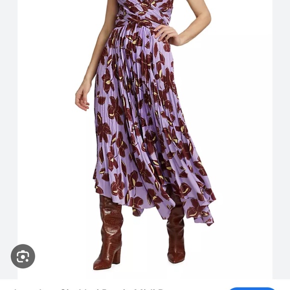 Jonathan Simkhai Portia Asymmetric Midi Dress Lavender/Floral  Women's Size: 0 - Picture 6 of 8